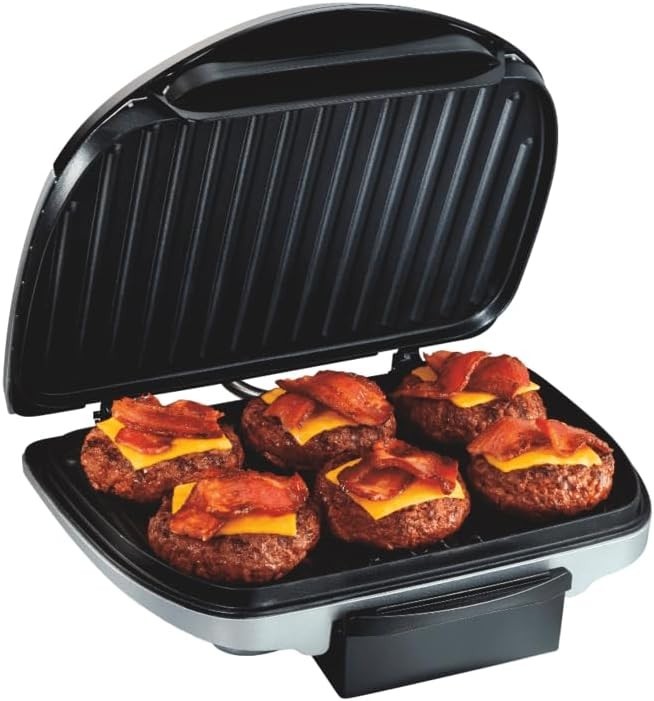 Electric Indoor Grill 6 Serving 90 Sq In Nonstick Plates 1200W Silver