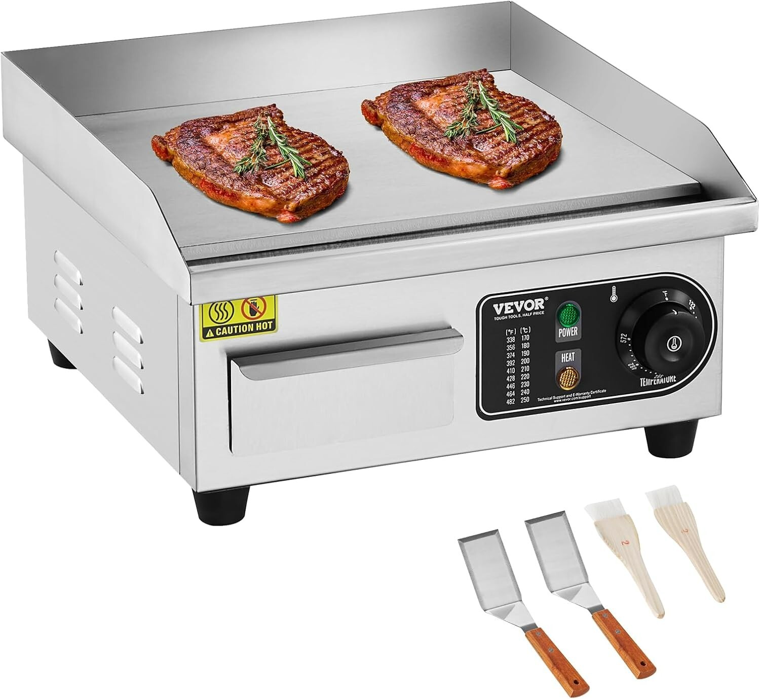 Versatile Commercial Griddle with 2 Shovels & Brushes – 1700W Cooking Power