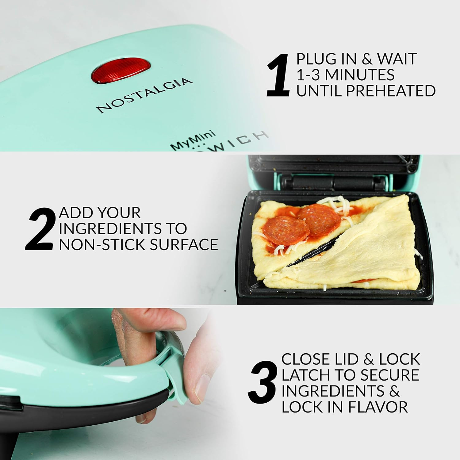 Mymini Personal Sandwich Maker, Nonstick Panini Press, Pizza Pockets, Quesadilla