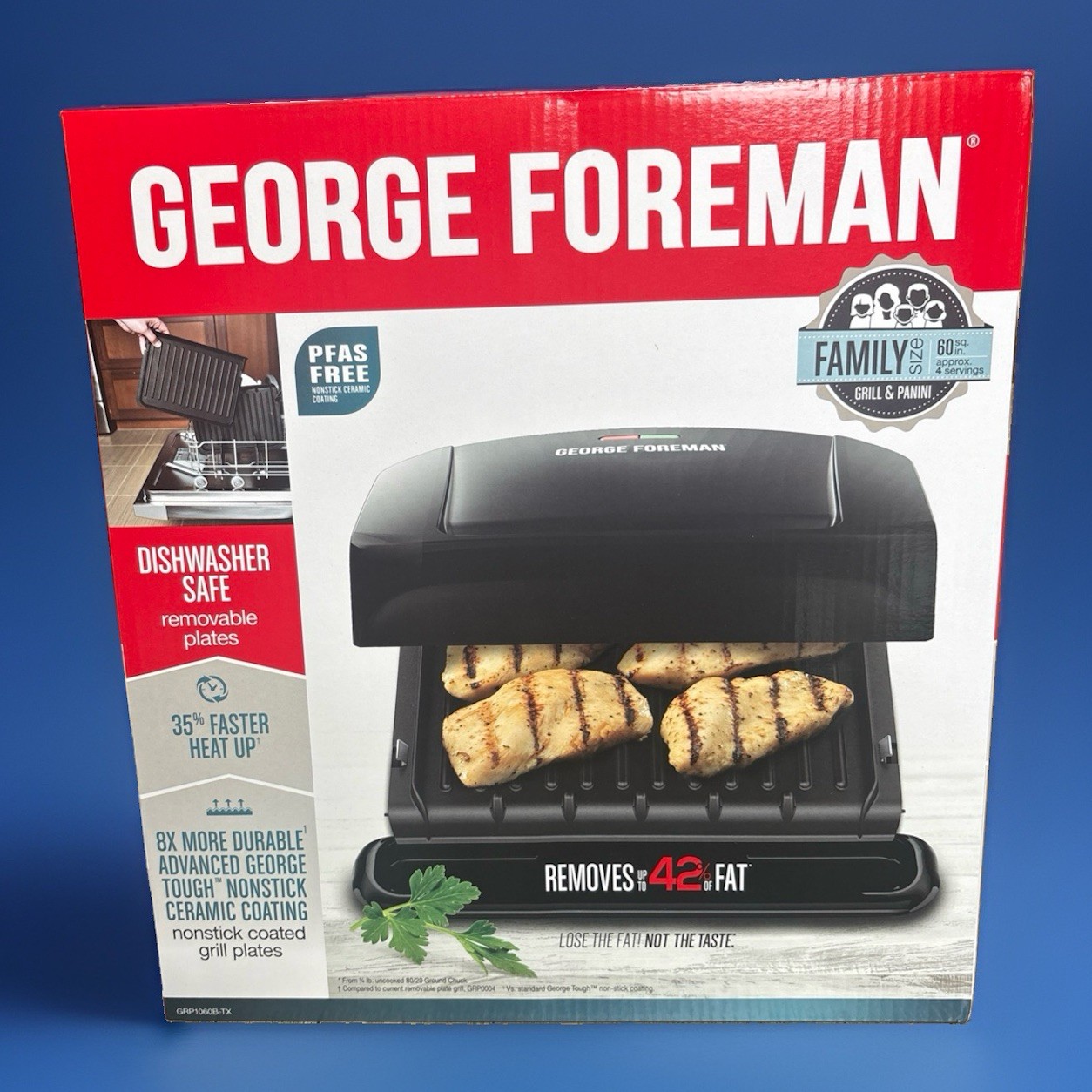 George Foreman Family Size Removable Plate Electric Grill Black NIB