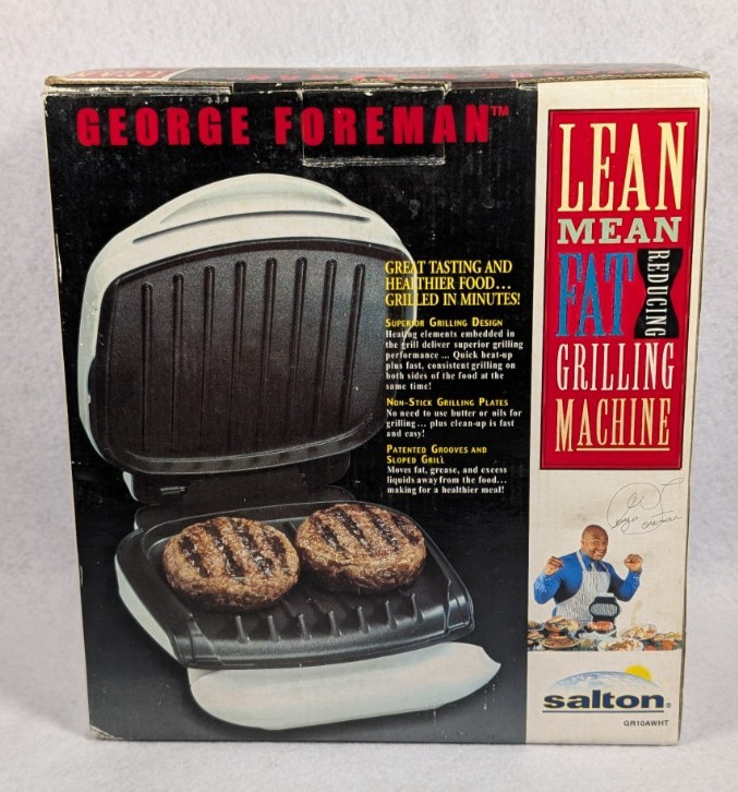 NEW George Foreman Lean Mean Fat Reducing Grilling Machine GR10AWHT VTG 2000