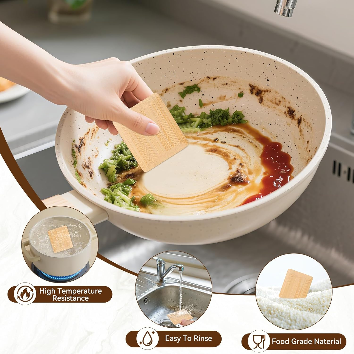 6-Pack Natural Bamboo Pan Scraper & Pot Scraper – Non-Scratch Dish Scraper for C