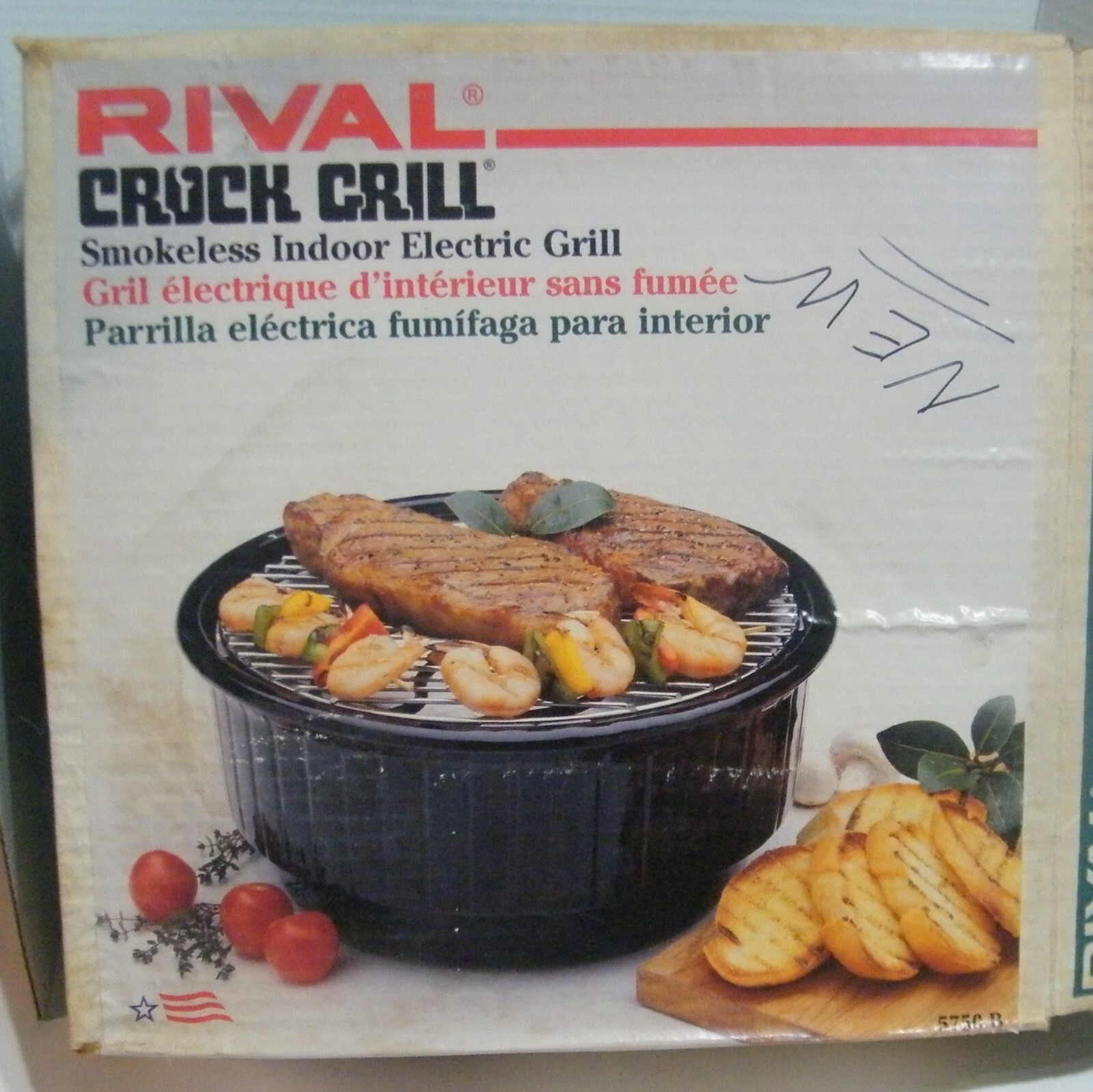 Rival Crock Grill Smokeless Indoor Electric Grill Black USA 5750 NIB
