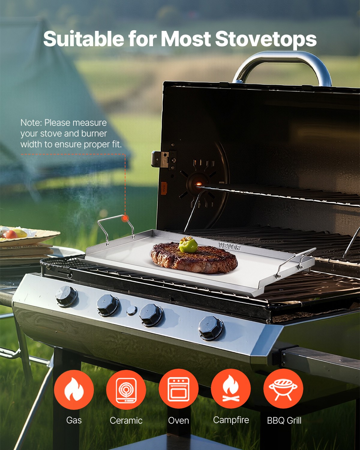 VEVOR 23×16 in Flat Top Griddle Stainless Steel Universal BBQ Grill Pan Cookware