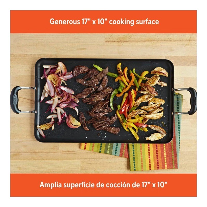 17″x10″ Ceramic Double Burner Griddle Black: Hand Wash, Electric/Gas