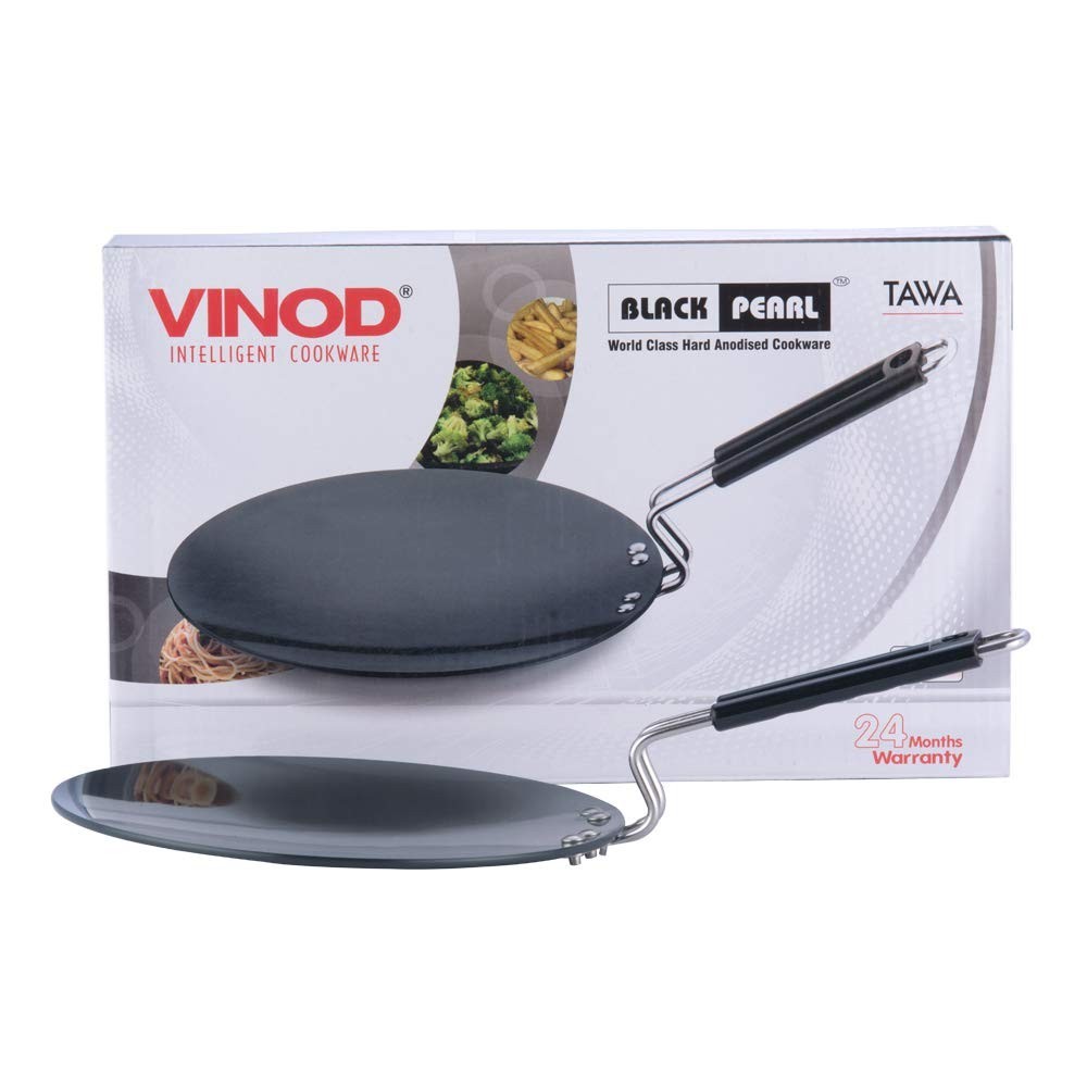 Vinod Black Pearl Hard Anodised Tawa | Metal Spoon Safe | Nonstick | Black