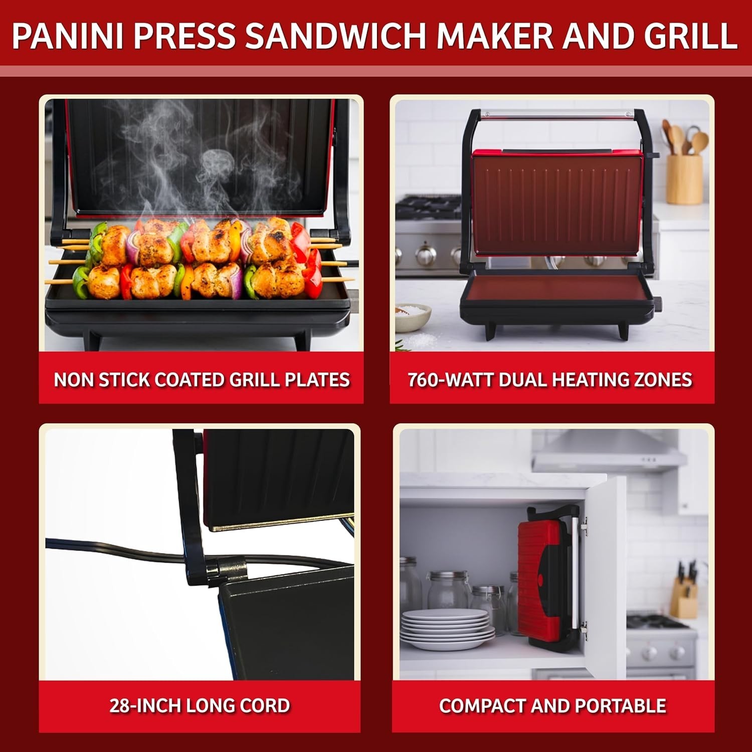 Prensa para Panini – Sandwichera con Placas Antiadherentes – Parrilla de Interio