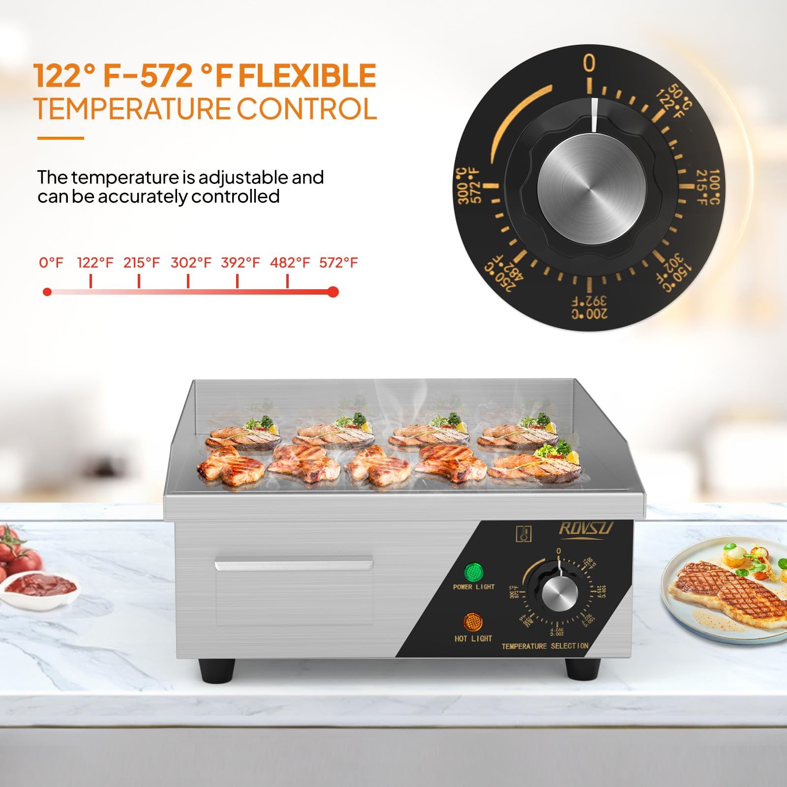 14″ Electric Countertop Flat Top Griddle, 1500W Electric Griddle for Home