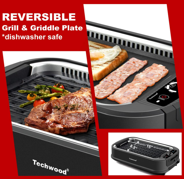 Parrilla Eléctrica Antihumo 1500W con Tapa de Cristal y Placa Antiadherente