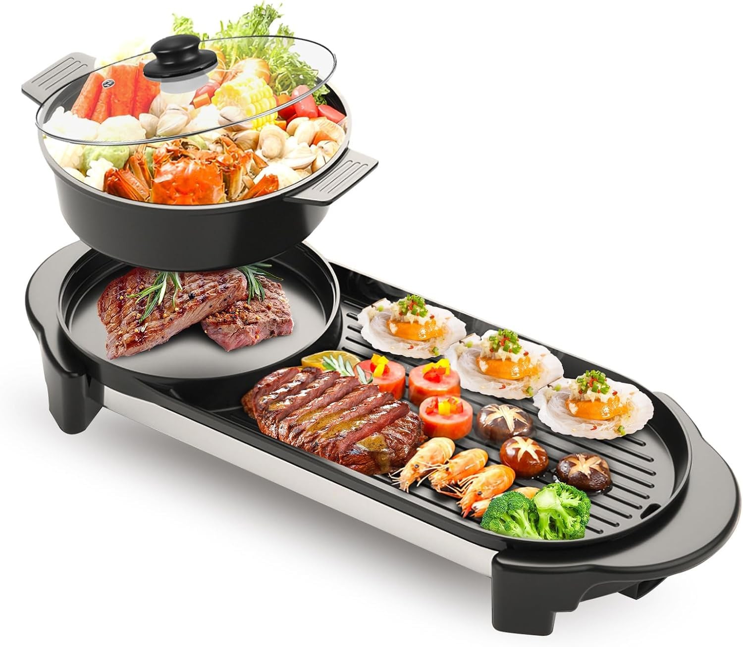 Removable Indoor 2 in 1 Electric Smokeless Hot Pot Grill 2200W