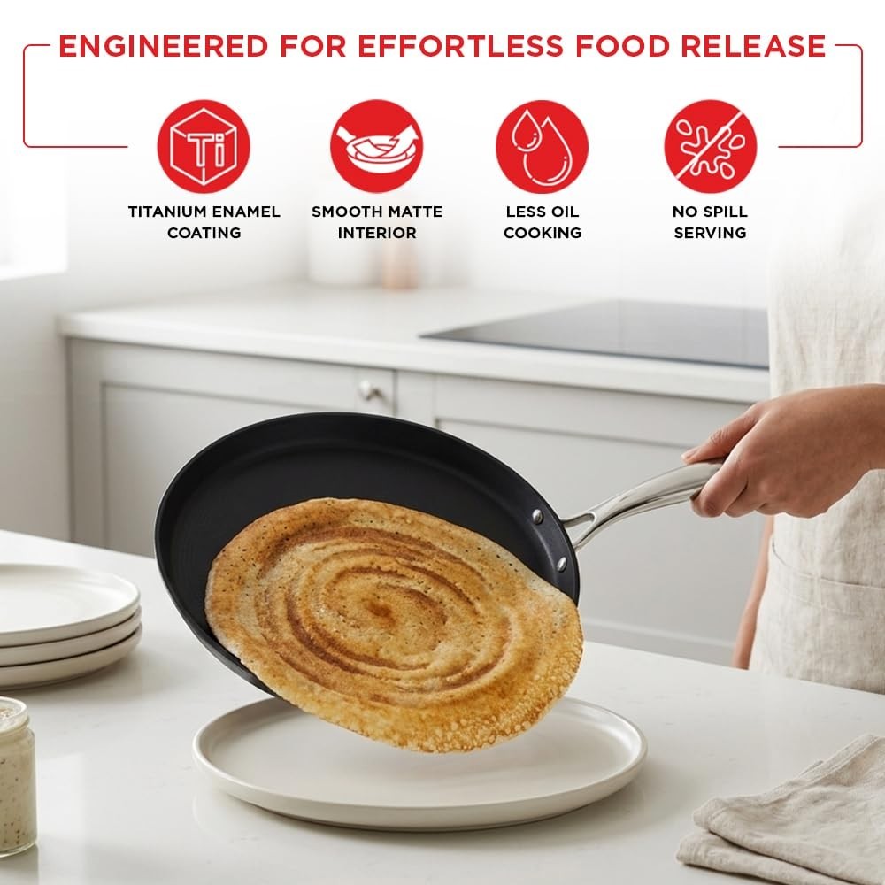 Vinod Ferona Cast Iron Dosa Tawa Gas Stick-Free Metal Spoon Safe PTFE Free