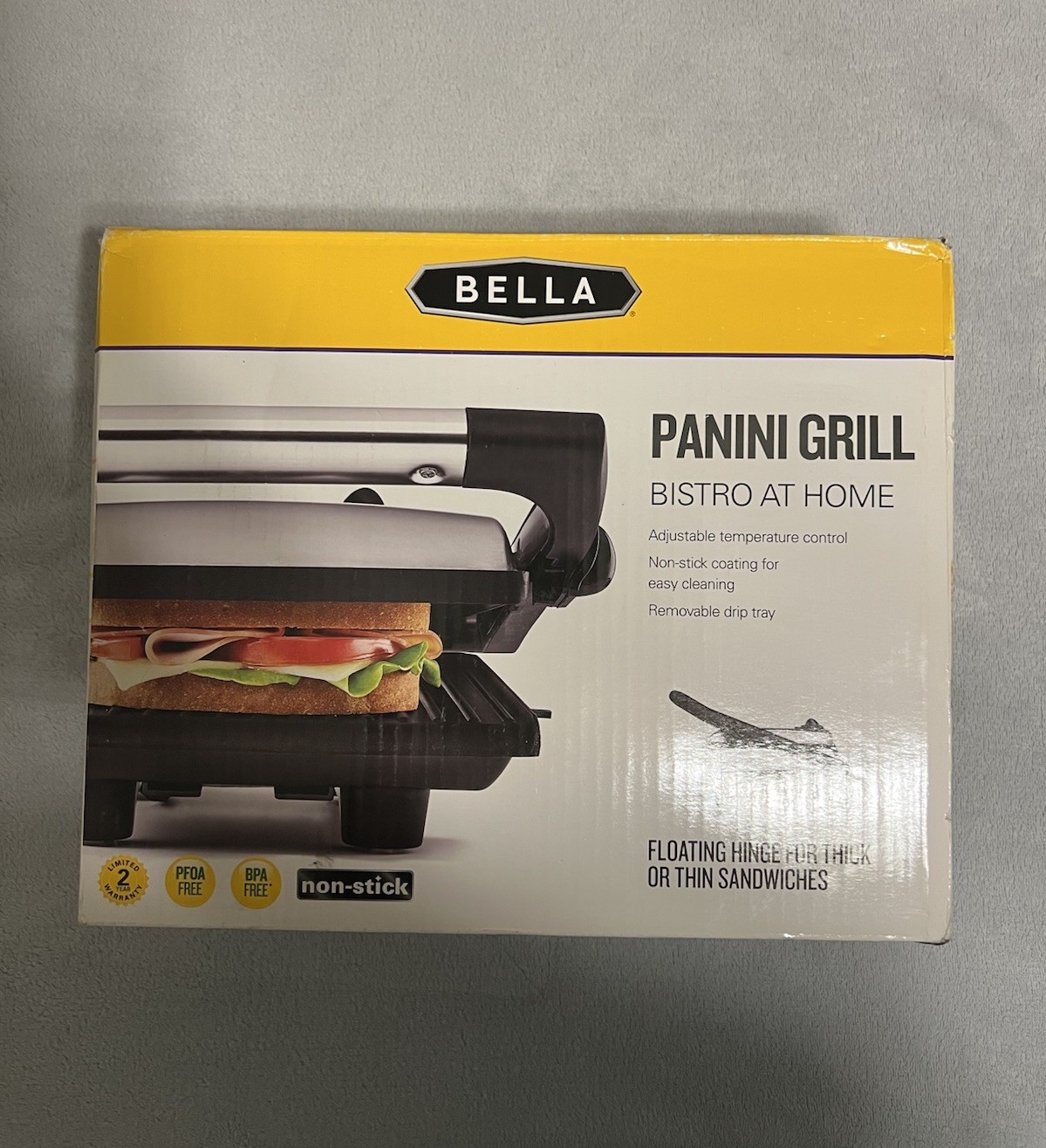 Bella Bistro At Home Panini Grill 1400W Nonstick Sandwich Press Open Box