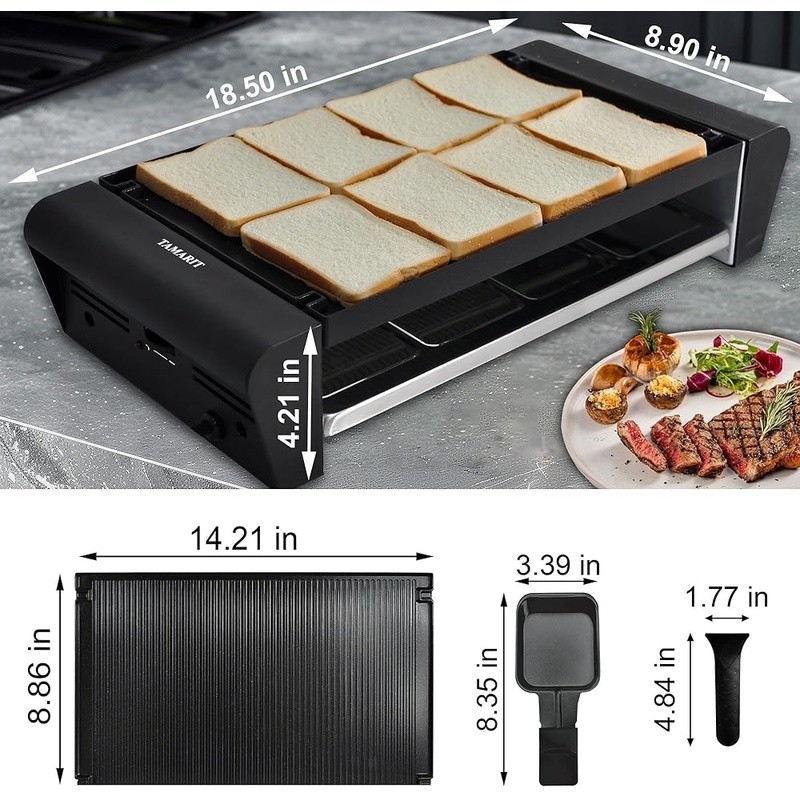 2 in 1 Raclette Grill W/ Non Stick Surface 1300W Indoor Cooking W/ 8 Pans New