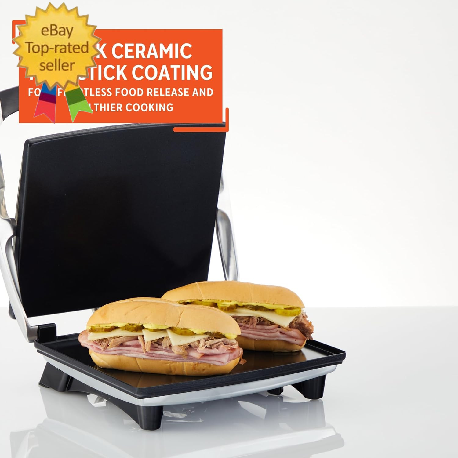12X10In Stainless Steel Electric Panini Press with Temperature Control, Nonstick