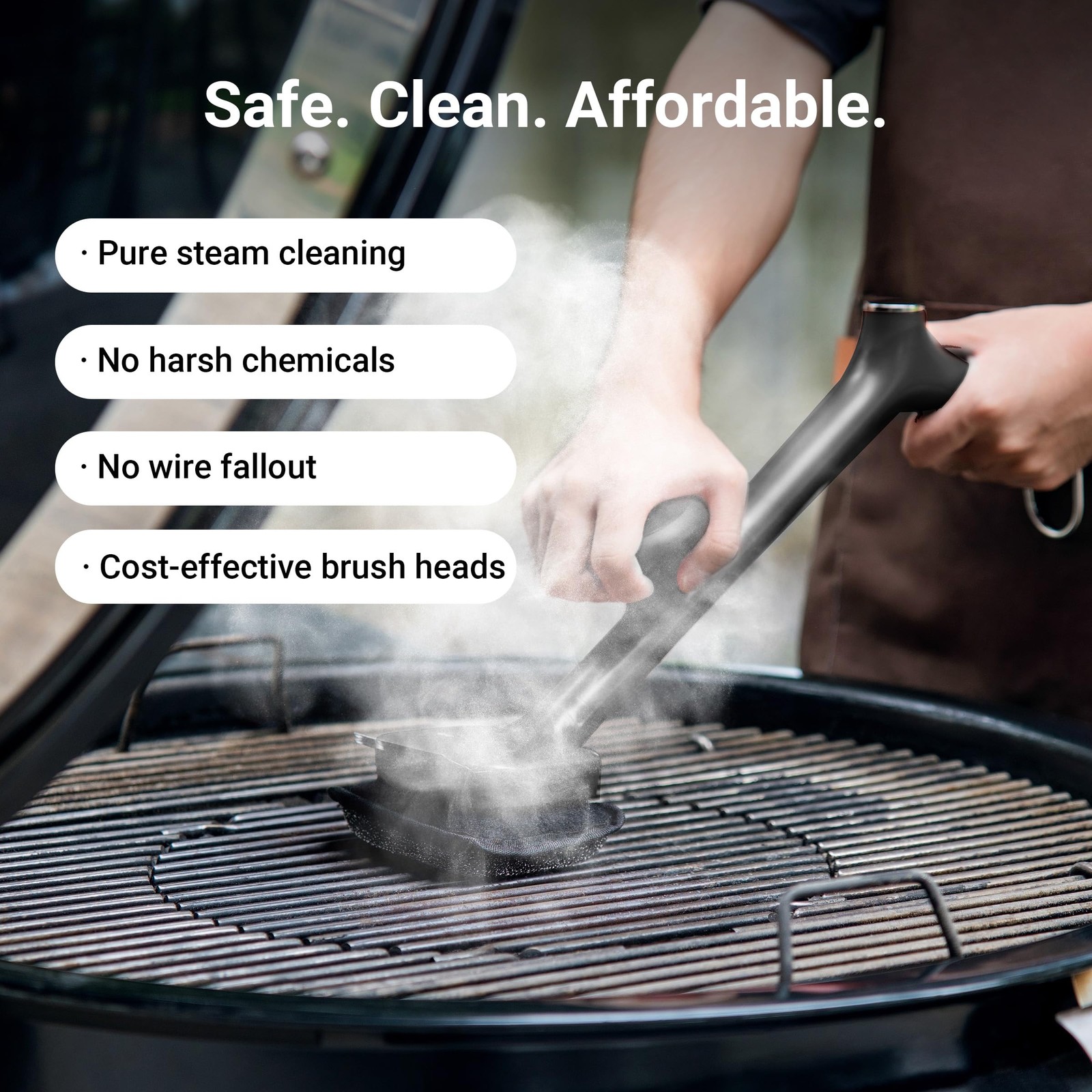 BBQ Grill Brush Bristle Free – 17″ Safe 5 Heads, Black