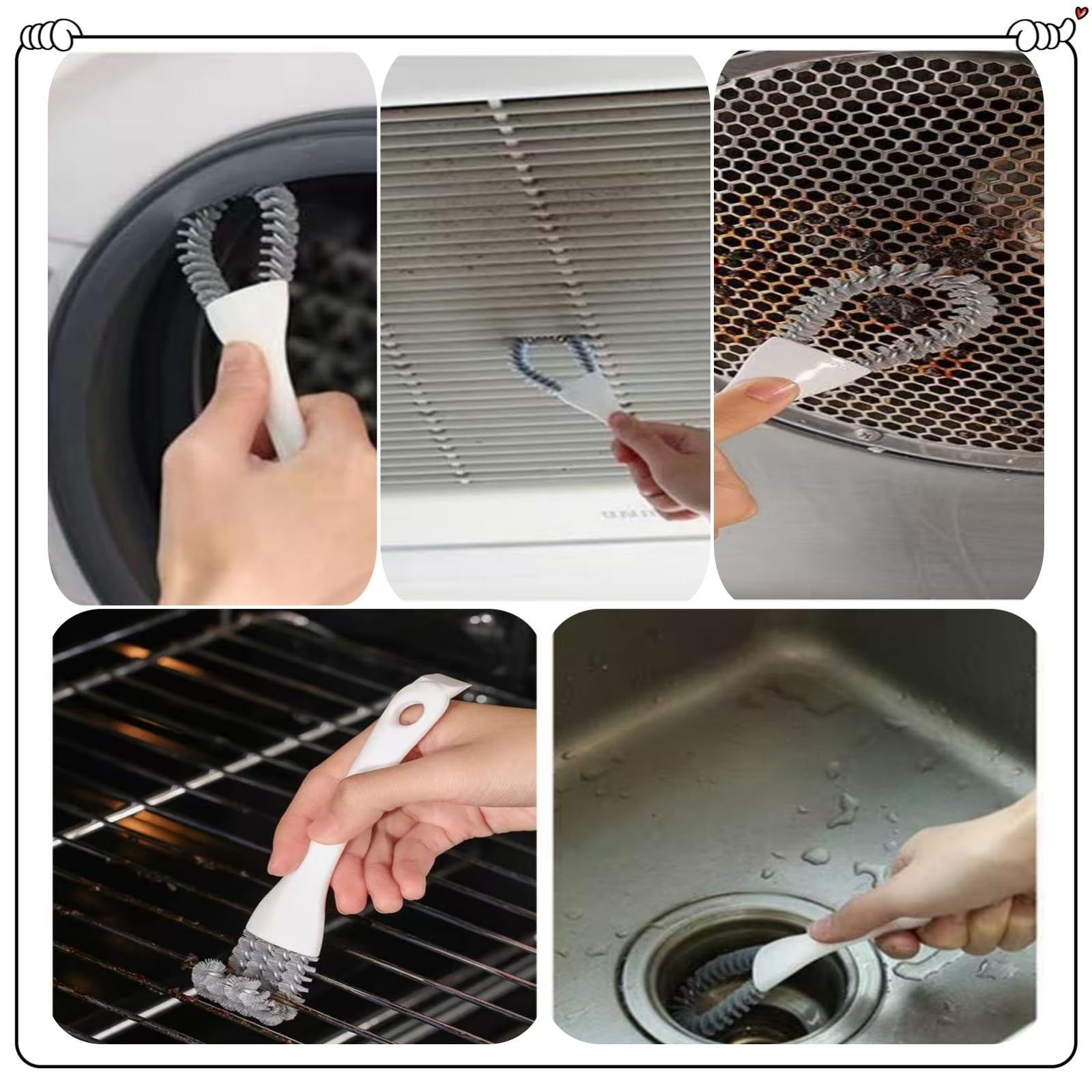 2 Pack Oven, Stove & BBQ Cleaning Brush Set with Scraper White and Grey