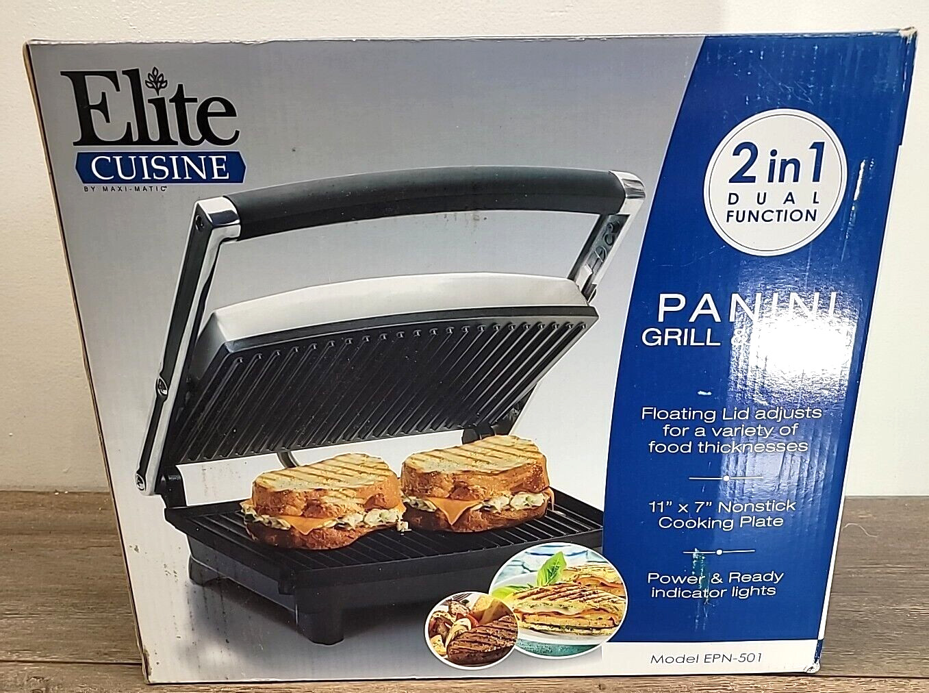 Elite Cuisine 2 In 1 Panini Grill & Press Dual Function Grill Model EPN-501