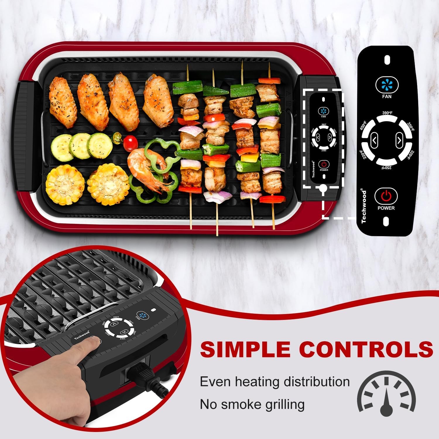 Indoor Smokeless Grill, 500W Electric Indoor Grill with Tempered Glass Lid