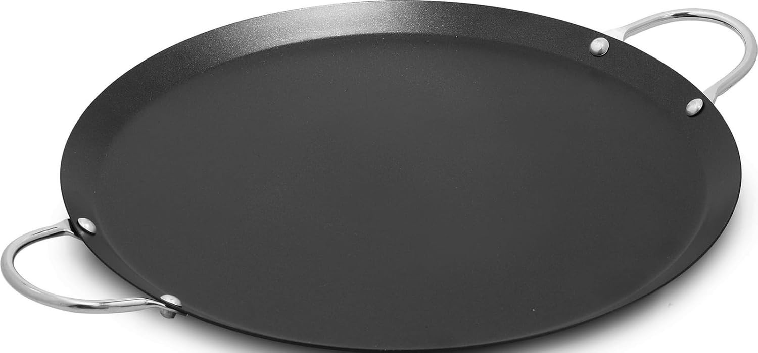 Versatile 13.5-Inch Black Nonstick Comal with Chrome Handles for Easy Cooking