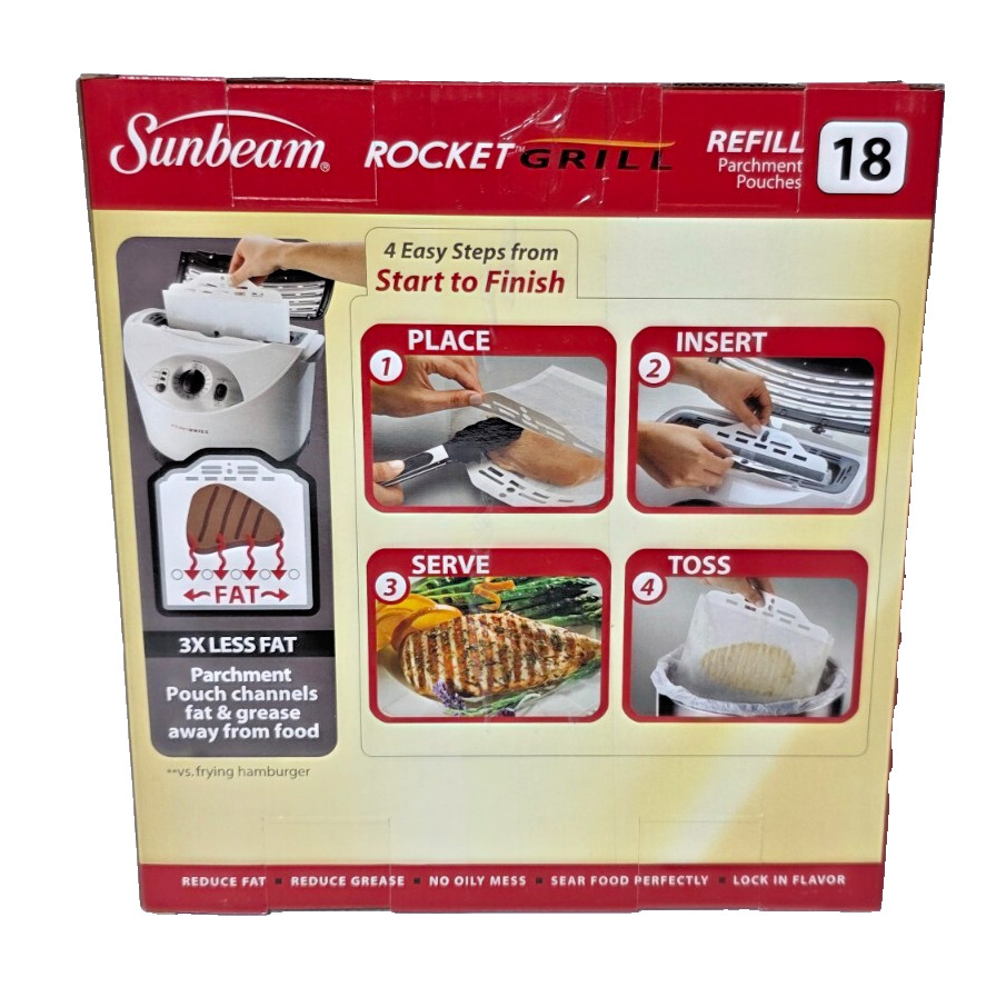 New Sunbeam Rocket Grill Refill 18 Parchment Pouches RP18