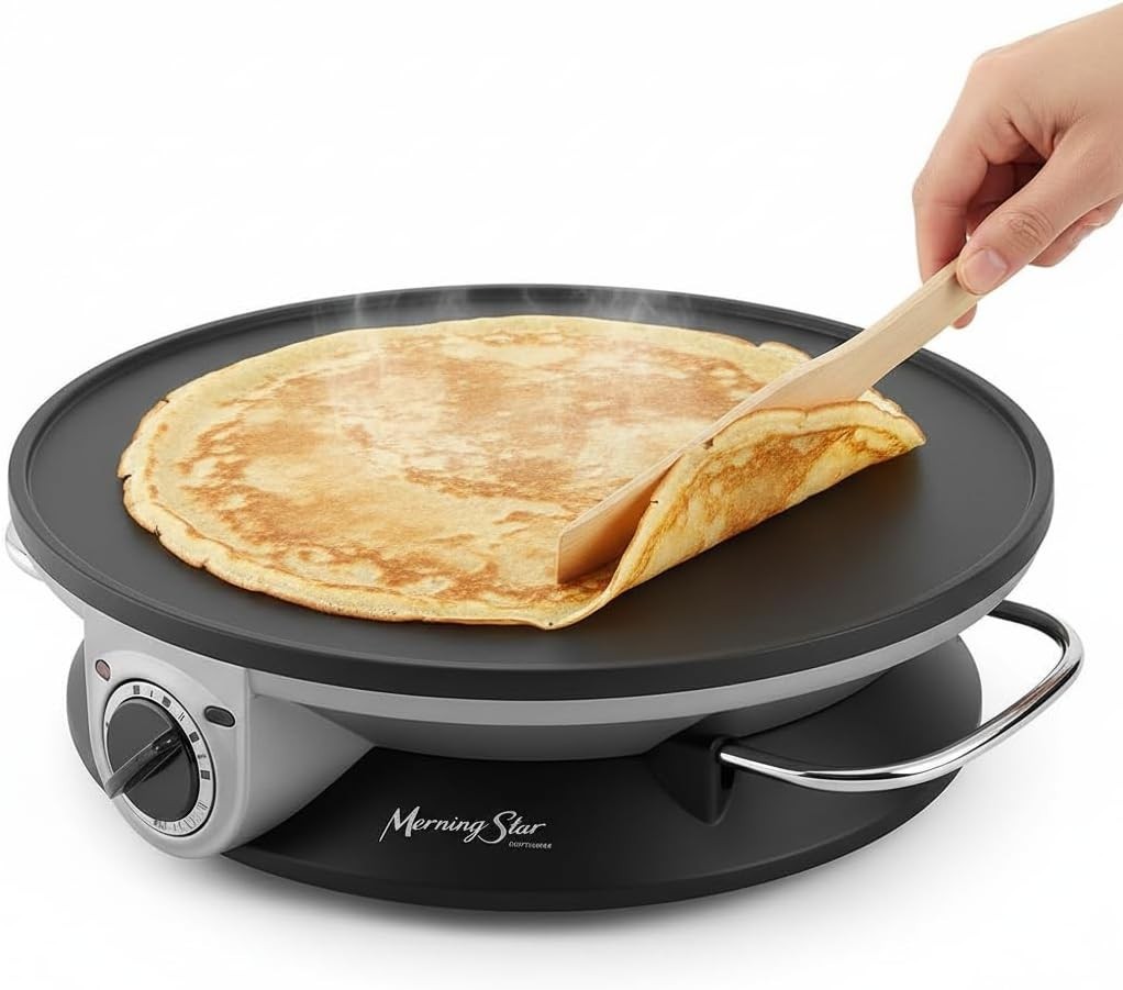 13″ Electric Crepe Maker, Nonstick Pancake Griddle, Adjustable Temperature Co…