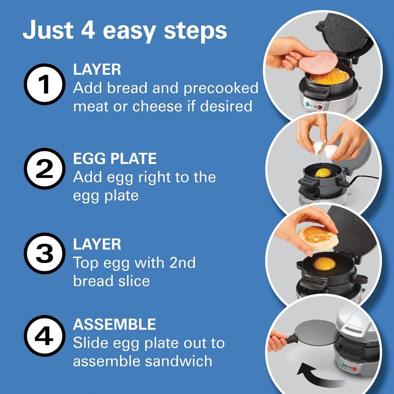 Breakfast Sandwich Maker Machine with Egg Cooker Ring,Muffin & Mini Waffle Maker