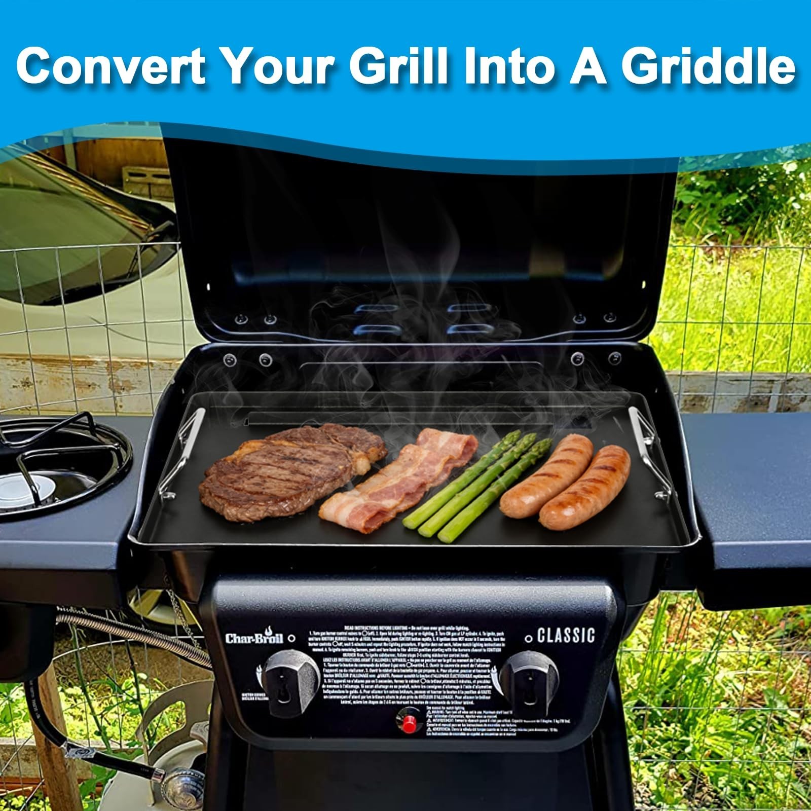 Nonstick Grill Griddle Insert 19.8″ x 13.8″ for 2-Burner Gas Grills, Flat Top Pl