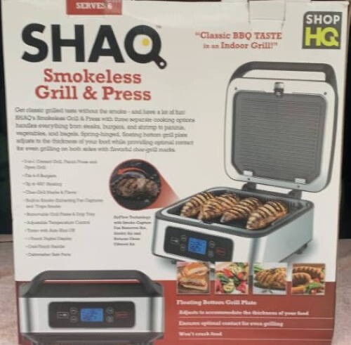 SHAQ Smokeless Grill & Press 3-in-1 Contact Grill, Panini Press & Open Grill–NIB
