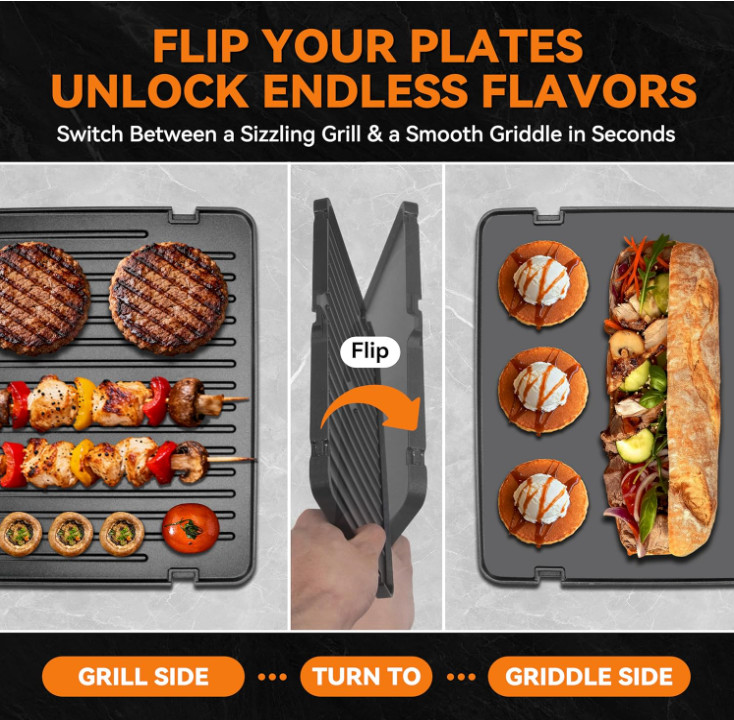 Grill Panini 4 Rebanadas 180° Placas Reversibles Control Temperatura 4en1