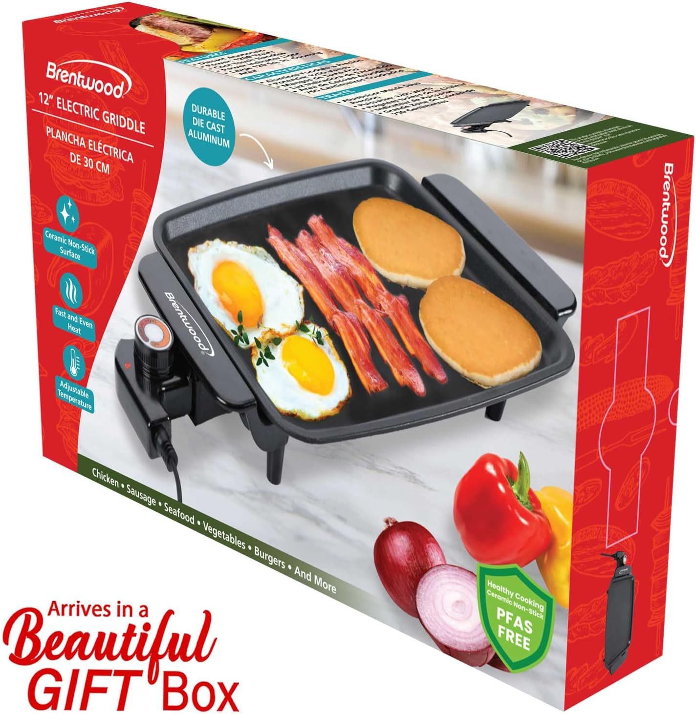 12″ X 10″ 1,200-Watt Electric Griddle with Ceramic Non-Stick Coating