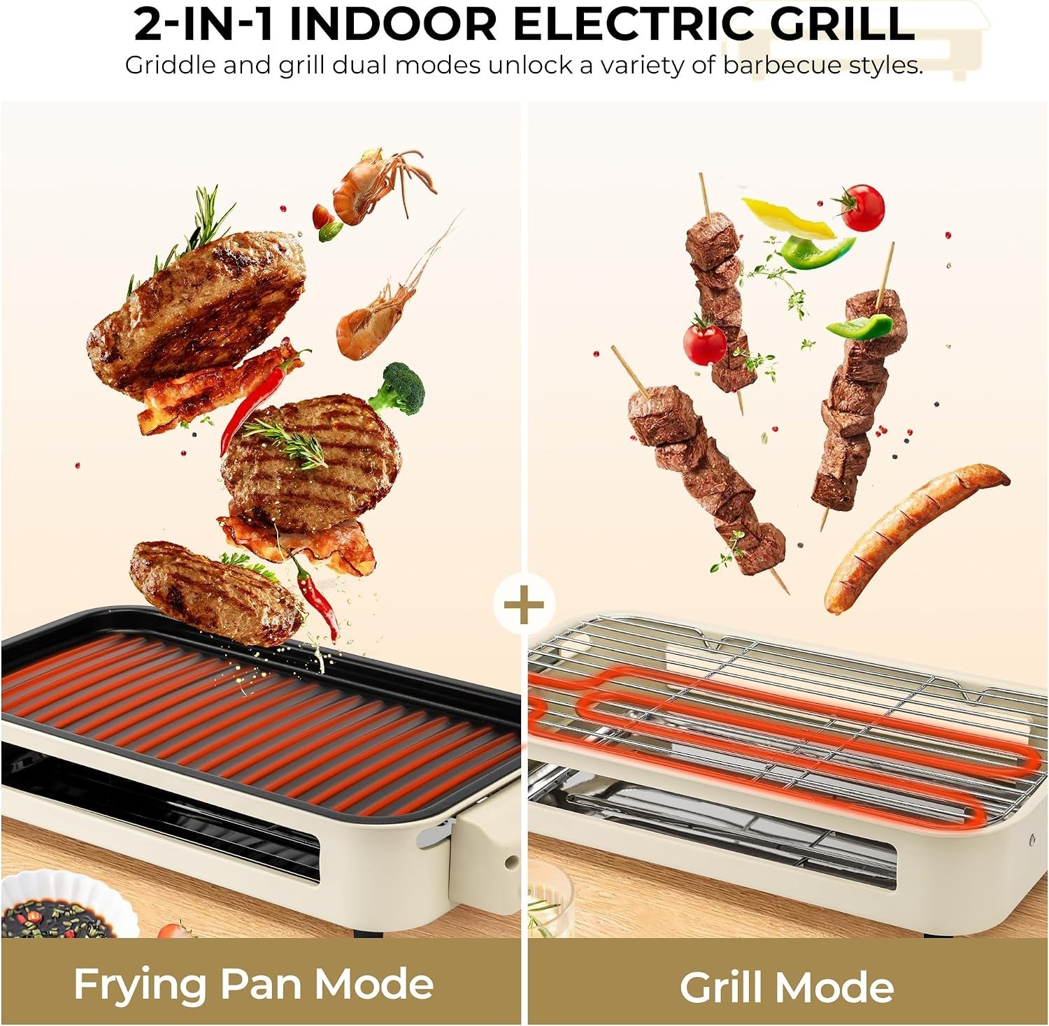 Smokeless 2 in 1 Electric Indoor Grill with Removable Non-Stick Plate, 1700W