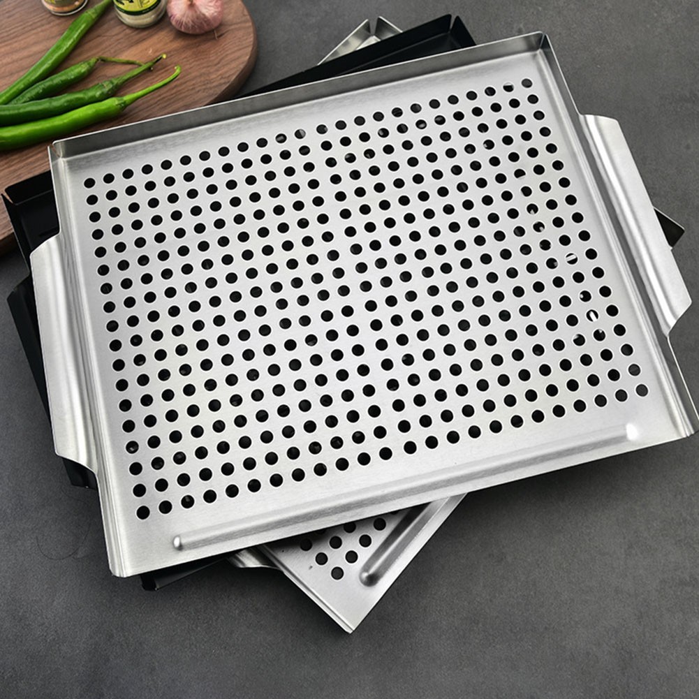 Stainless Steel BBQ Grill Pan with Perforated Design for Even Cooking Results