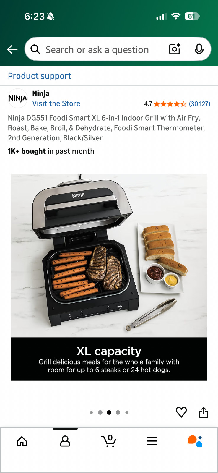Ninja DG551 Foodi Smart XL 1760W 6-in-1 Indoor Grill Machine – Black/Silver
