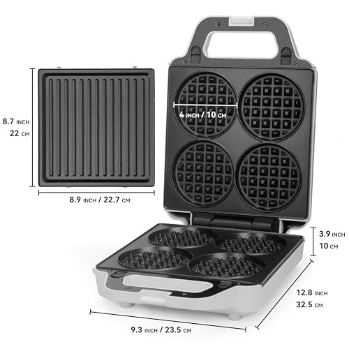 2-in-1 Waffle Maker & Panini Press, Mini Waffles, Sandwich, 1200W, White