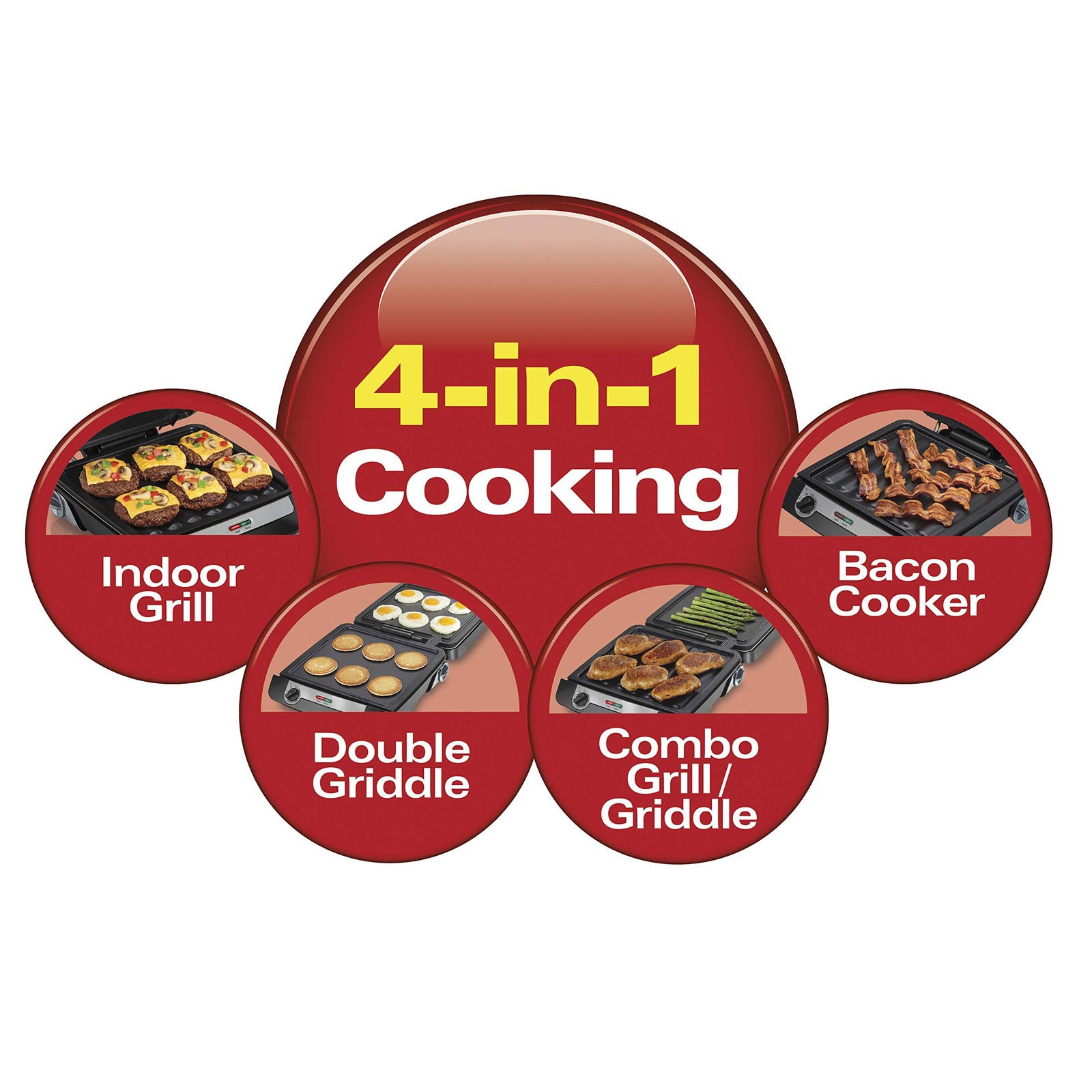 Hamilton Beach 4-in-1 Indoor Grill Electric Griddle Combo with Bacon Cooker,