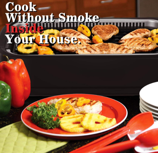 Parrilla eléctrica interior sin humo 1500W con tapa de vidrio y control 6 nivele