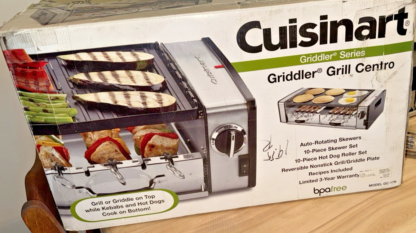 Cuisinart Griddler Grill Centro GC-17N Indoor Kebab Skewer Hot Dog Griddle NEW