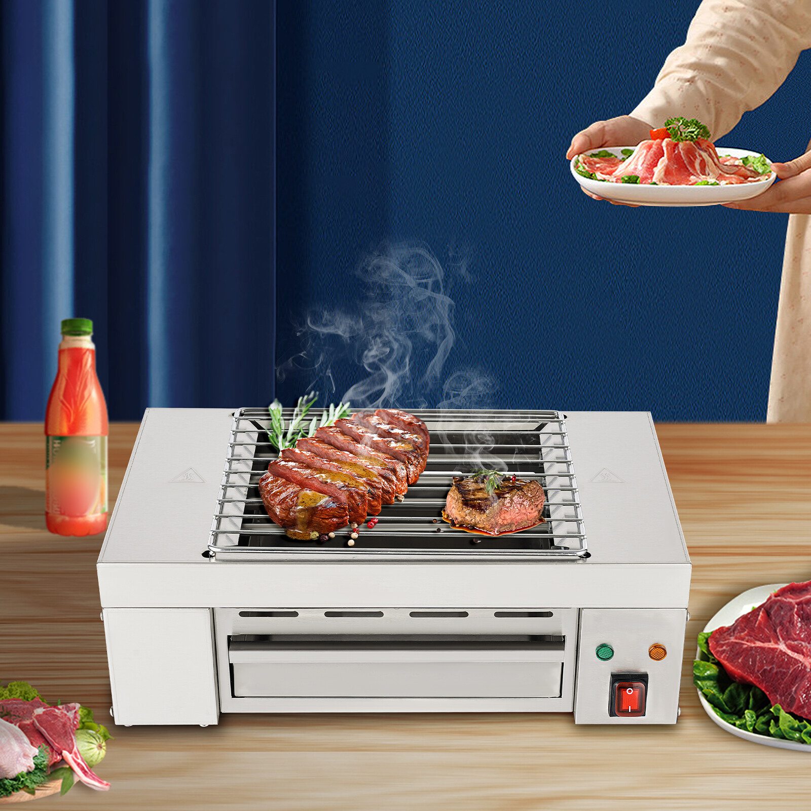 1500W 17″ Electric Countertop Griddle Flat Grill Stainless Steel BBQ Grill