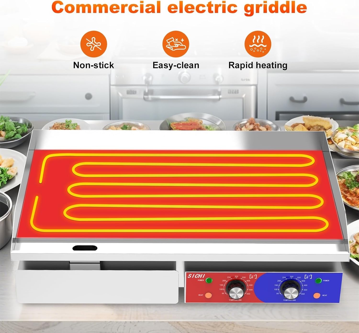 High-Power 29’’ Electric Countertop Griddle – Non-Stick Surface, 110V, 3000W