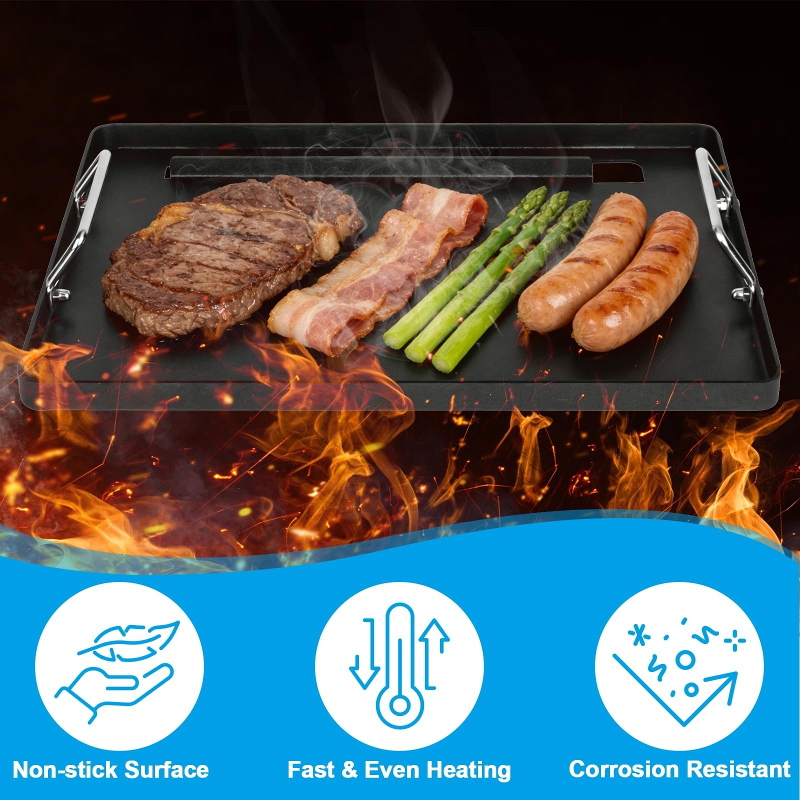 Nonstick Grill Griddle Insert 19.8″ x 13.8″ for 2-Burner Gas Grills, Flat Top Pl