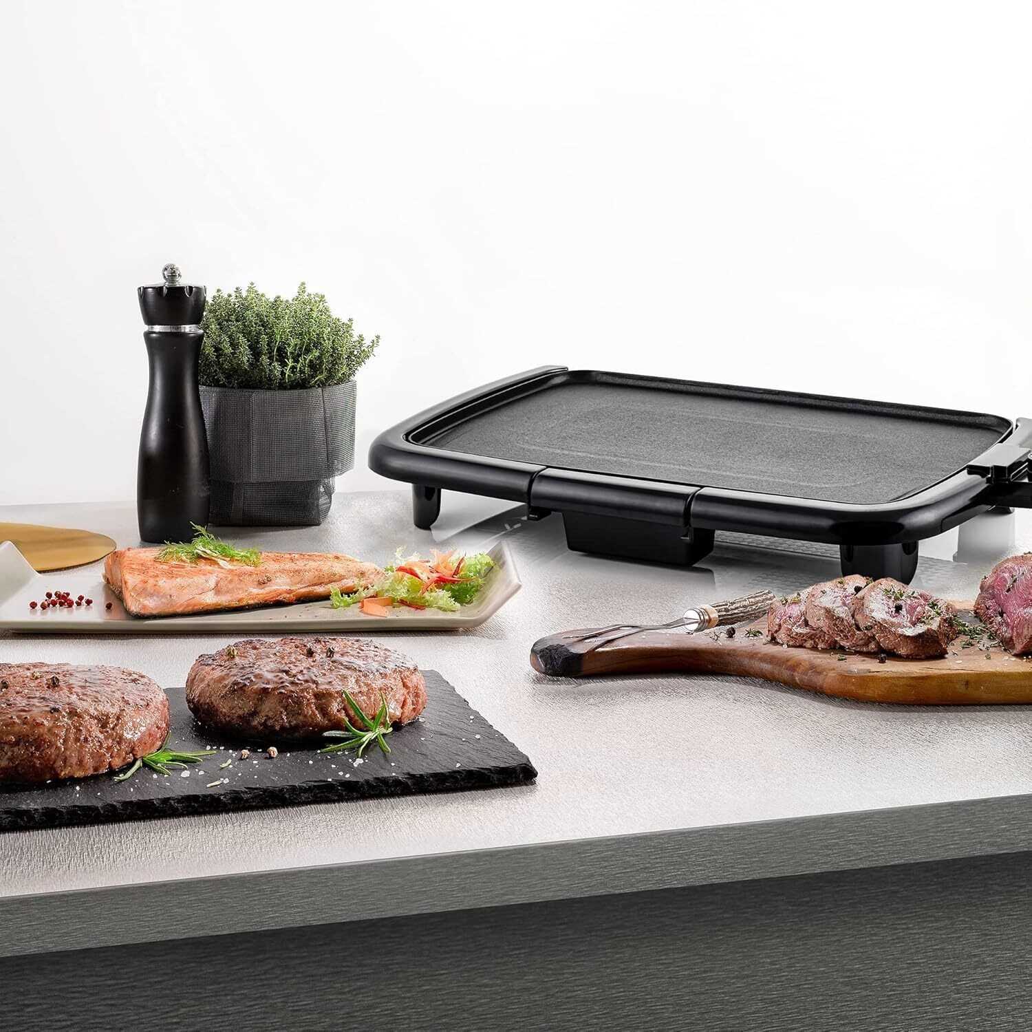 Electric Griddle with 16 x 10 Inch Flat Non-Stick Cooking Adjustable Thermostat