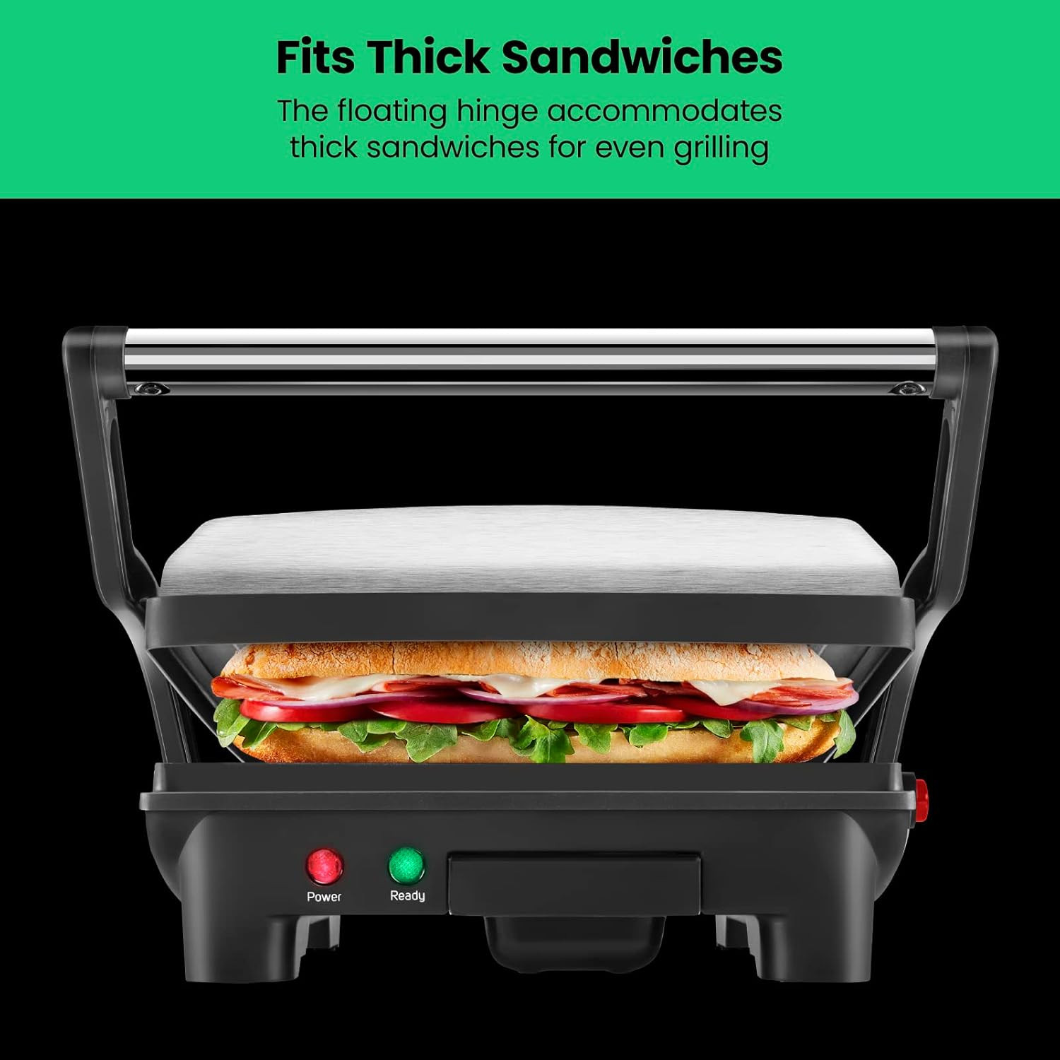 Panini Press Grill and Gourmet Sandwich Maker Non-Stick Coated Plates, Opens 180