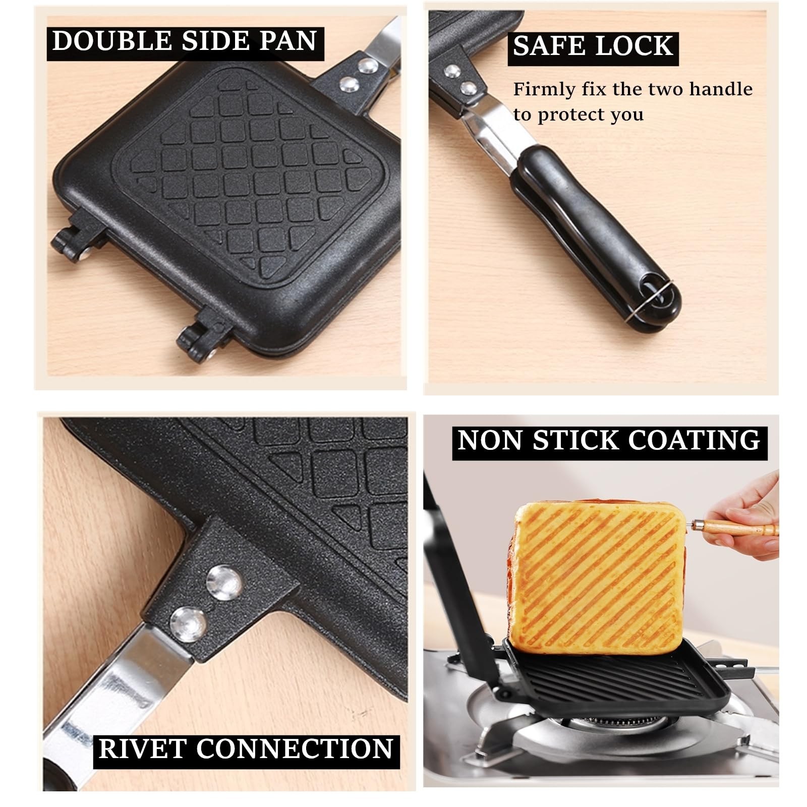 Sandwich Maker, Grilled Panini Maker Pan with Non-Stick Plates, Stovetop Toas…