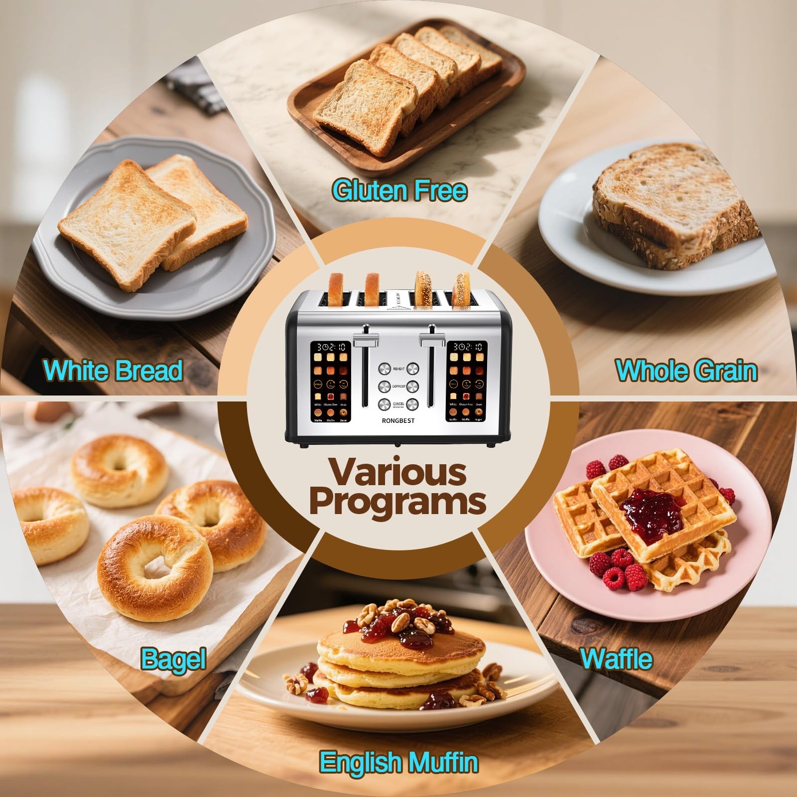 4 Slice Touch Screen Toaster, Easy-to-Use Digital Stainless T-86R-BK, Black