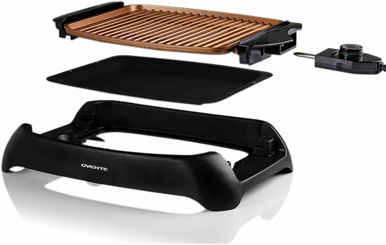Ovente Electric Cooking Grill 13 x 10 Inch Nonstick Flat Plate Copper GD1632NLCO