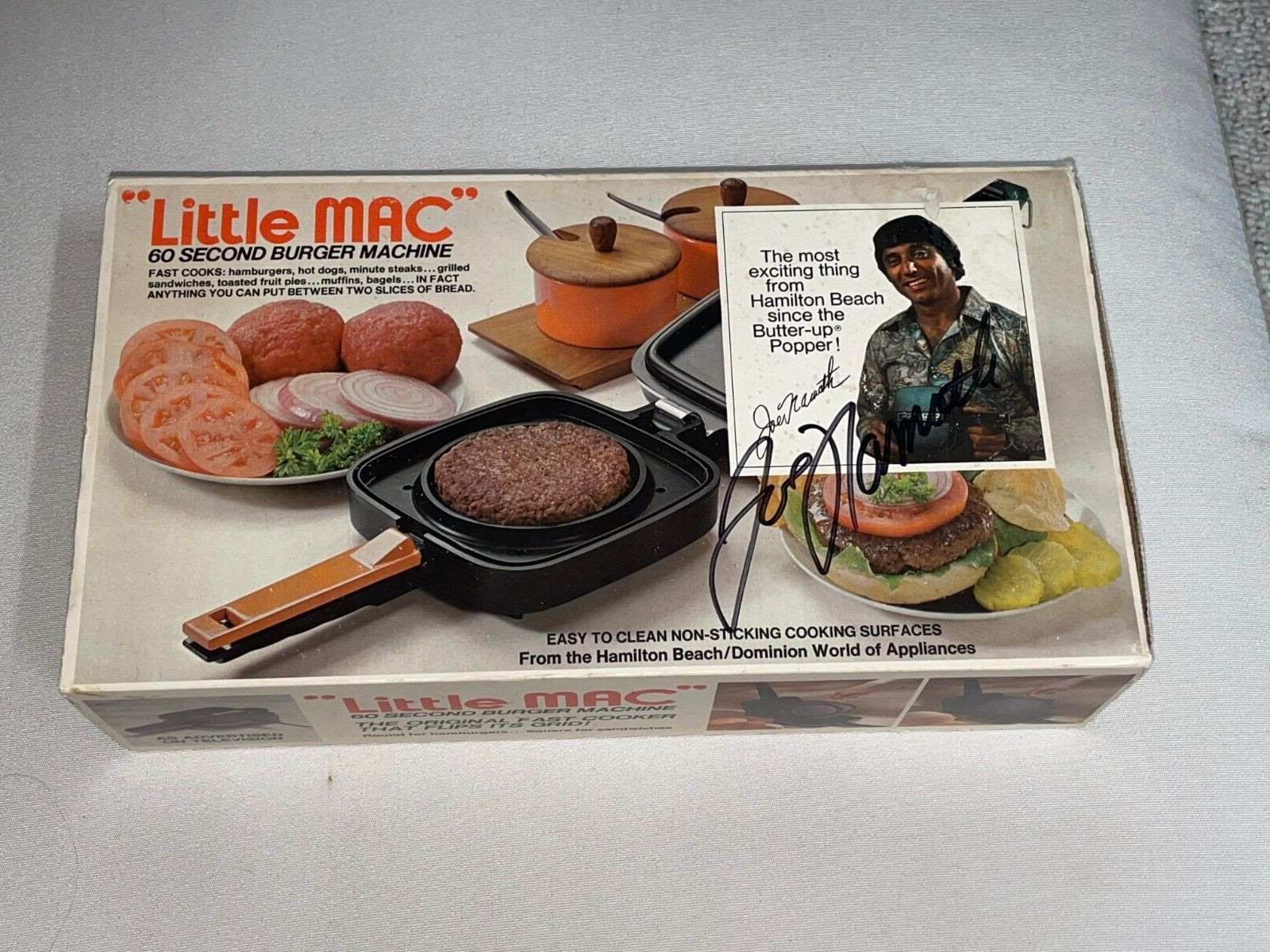 Joe Namath * SIGNED * 1976 Little Mac Hamburger Maker Hamilton Beach MINT IN BOX