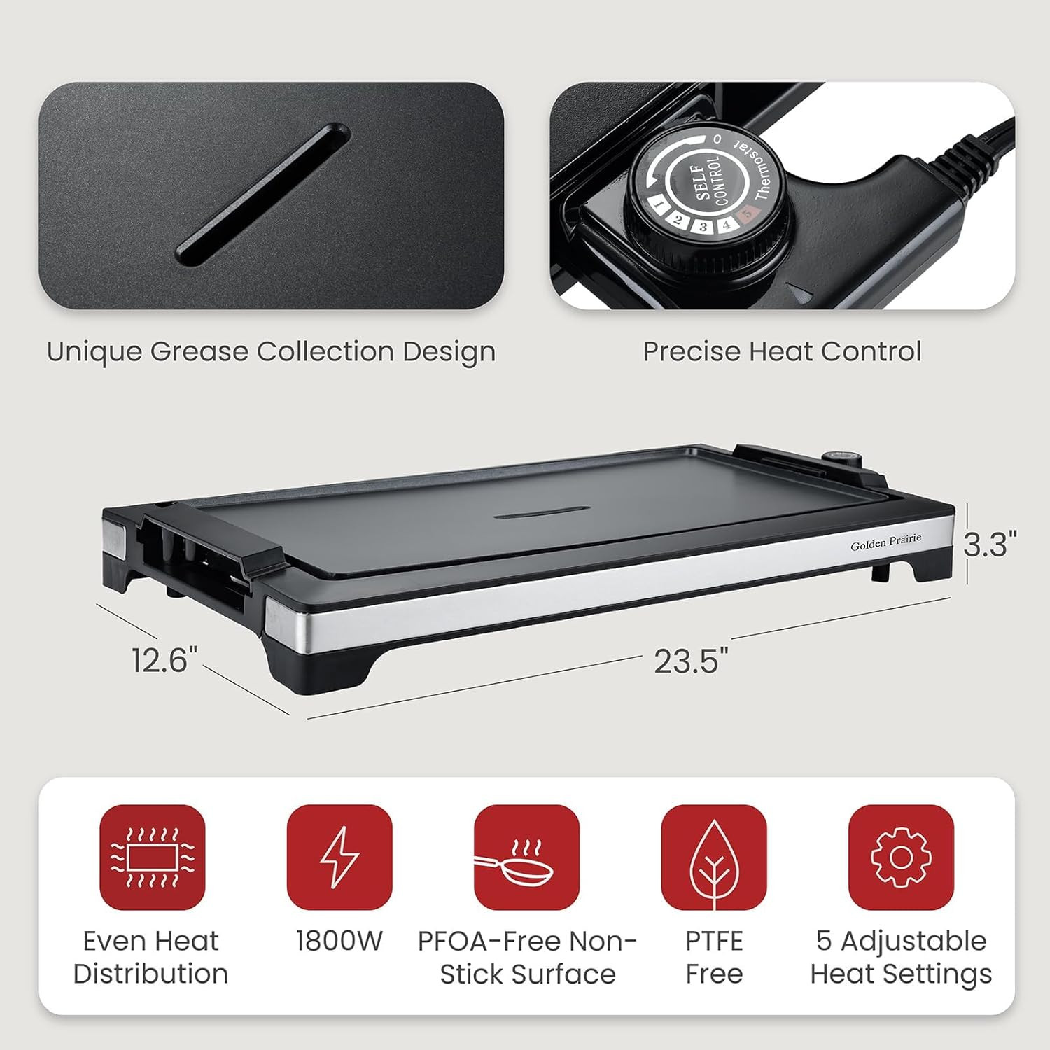 XL Nonstick Electric Griddle 1800W – Perfect for Pancakes, Eggs & Teppanyaki
