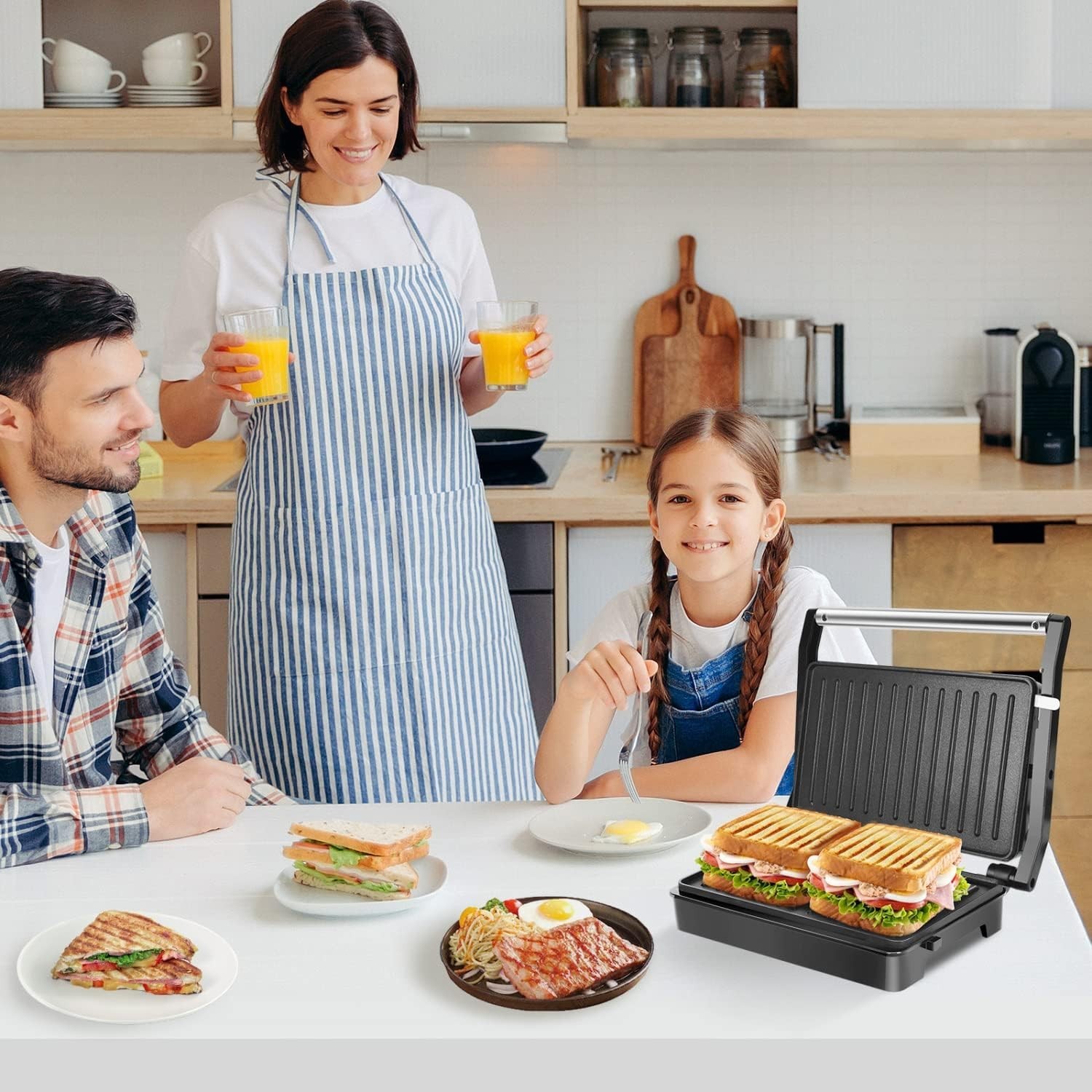 Panini Press Sandwich Maker, 1000W Sandwich Press Grill with Non-Stick Coated