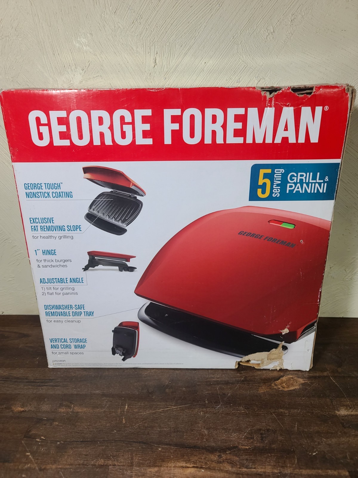 George Foreman Grill & Panini Press Model GR2080R 5 Serving Grill Red New Sealed