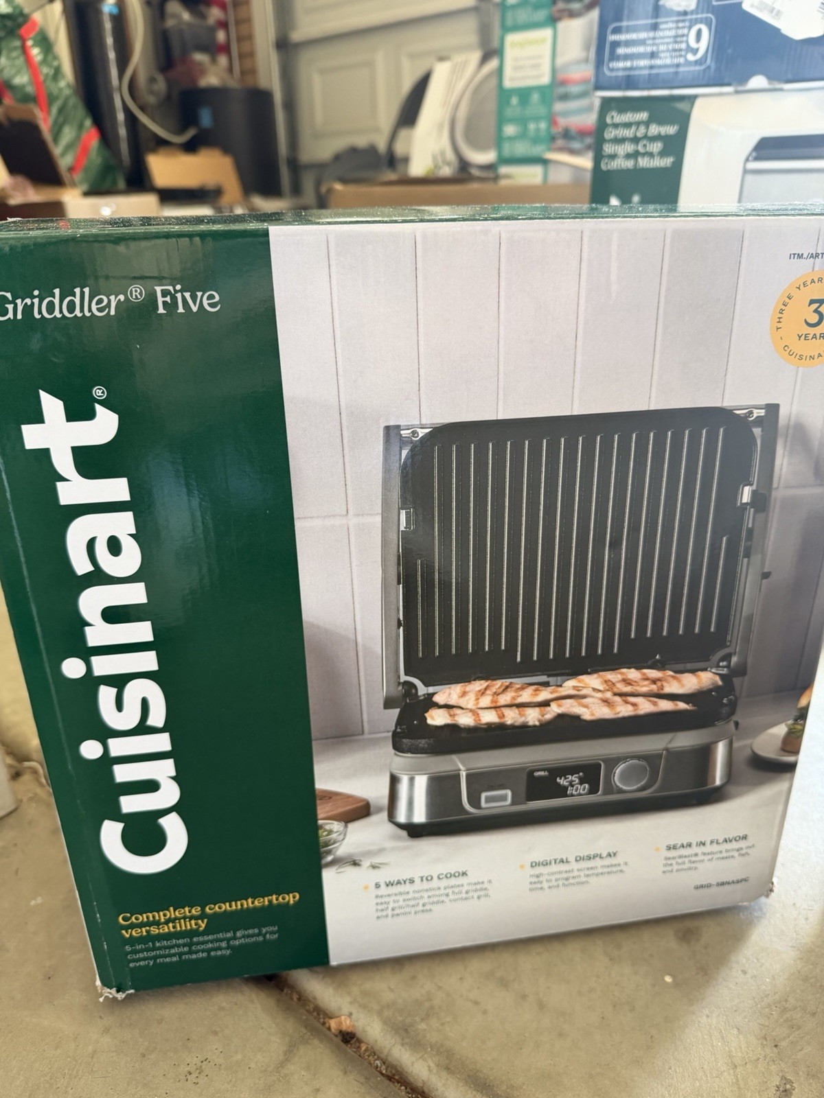 Cuisinart GR-5B Electric Griddler Grill Griddle Panini Press LCD Display TESTED